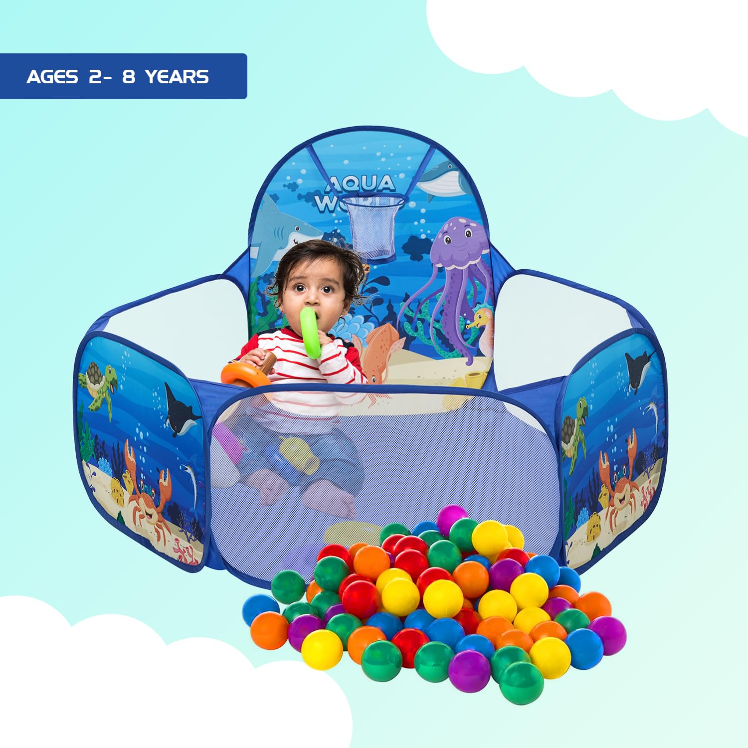 Amazon Brand - Jam & Honey Kid Aquatic Ball Pool, Ball Pit Structure (with 30 Balls) Multicolour - Image 3 thumbnail