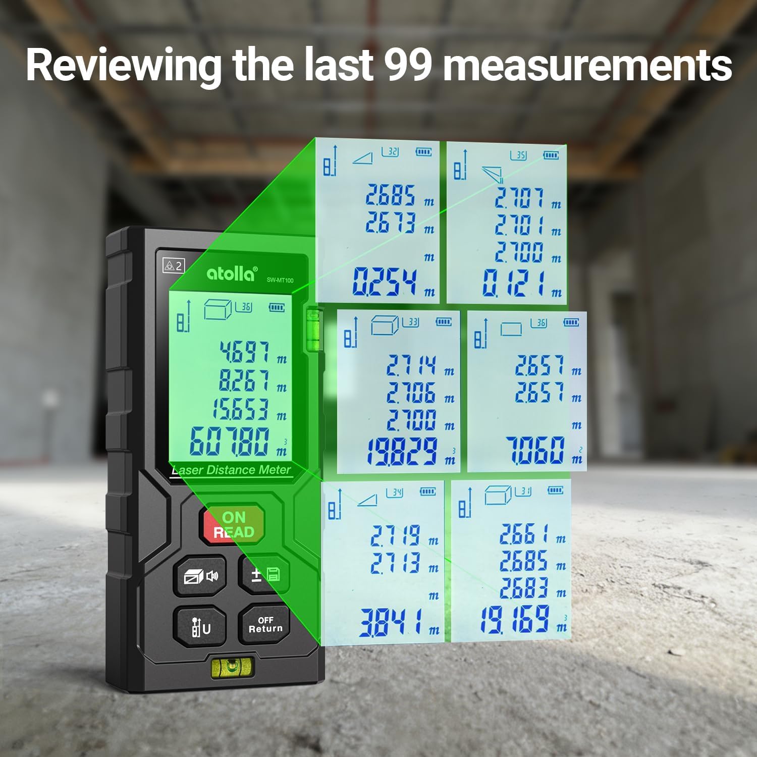 atolla Laser Measuring Tool, LCD Laser Distance Meter with 2 Bubble Levels — Amazon image 5