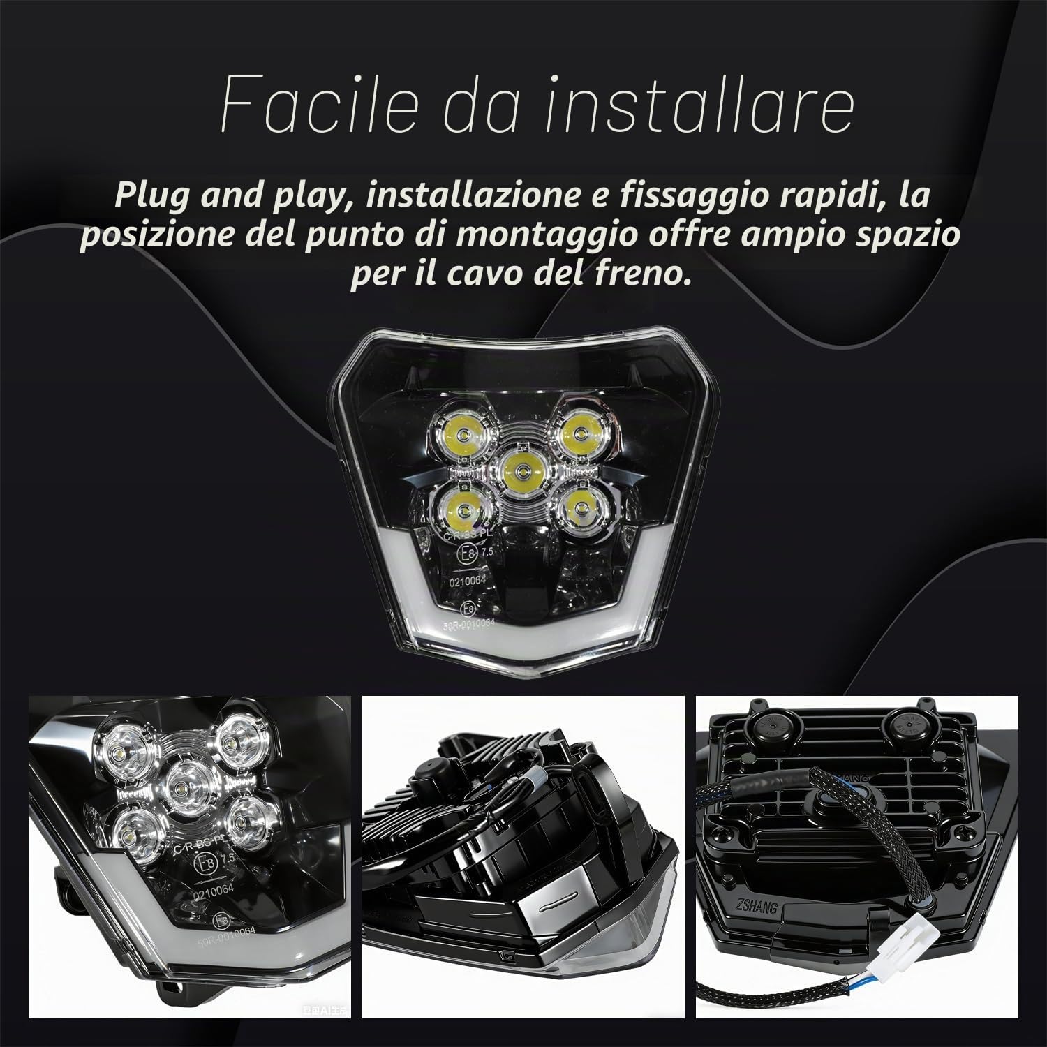 JFG RACING Faro Anteriore Moto,Faro LED Universale Moto per EXC250 SX250 SXF250 EXC450 SX350 SXF450 EXC525 640LC4 Dirt Bike Pit Bike Motocross Enduro Supermoto
