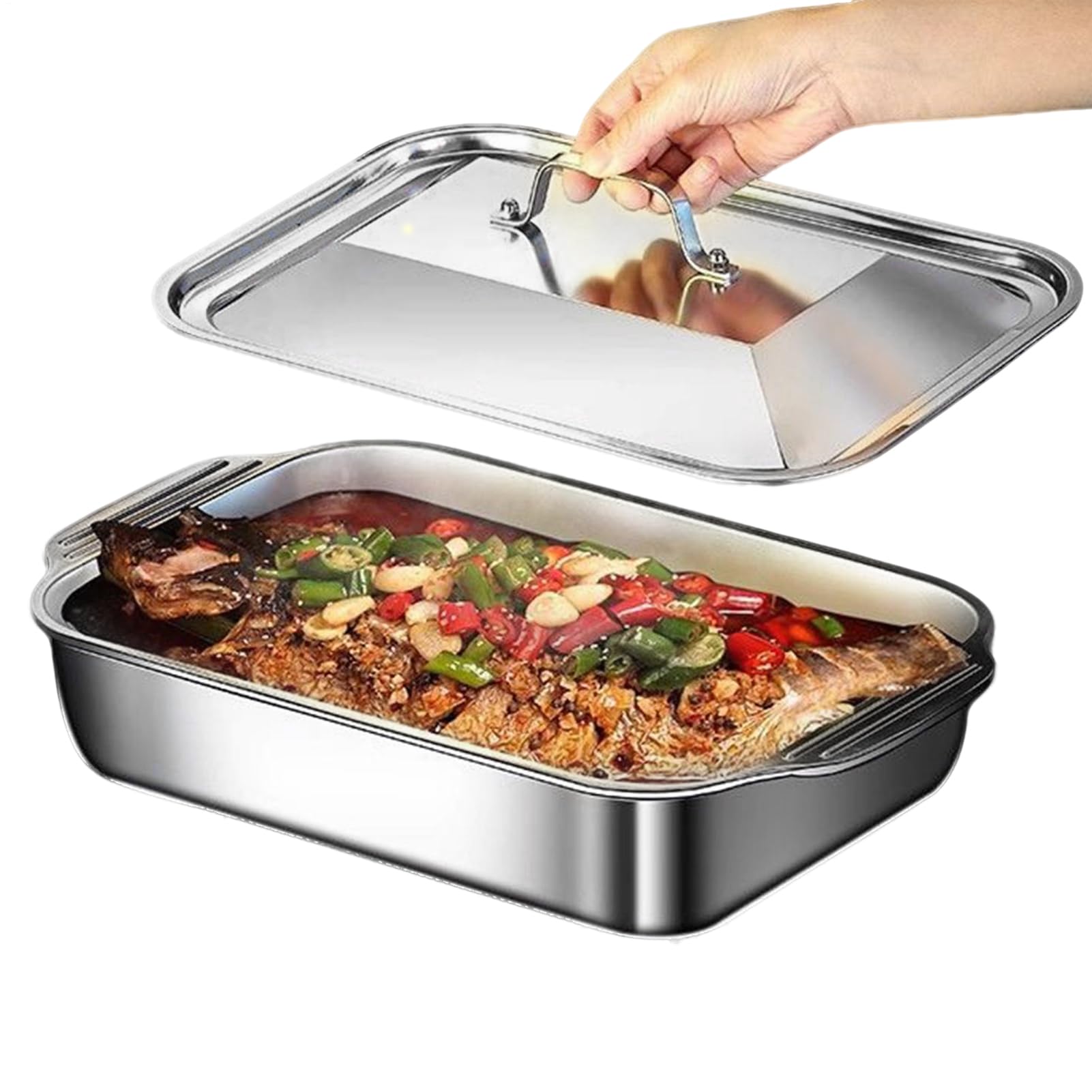 Générique de Four en Acier Inoxydable,Moule De Four Avec Couvercle Et Poignée,Matériel Étanche Pour La Cuisson | pour la Cuisson de Gâteau Pizza au et pour Cuisine Maison Fête