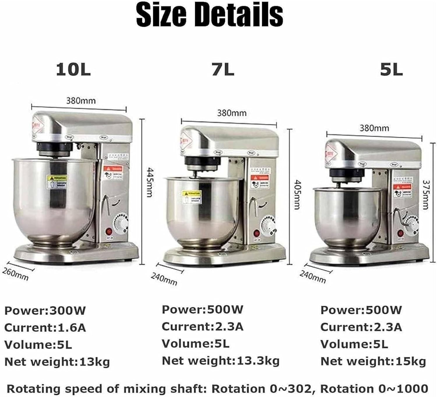 Stand Mixer Kitchen New Condition Dough & Food Mixer 5L/7L10L Stainless Steel Automatic Egg Beater Mixer Multifunctional Household Dough Kneader for Wheat & Flour Chef Machine Silver-10L