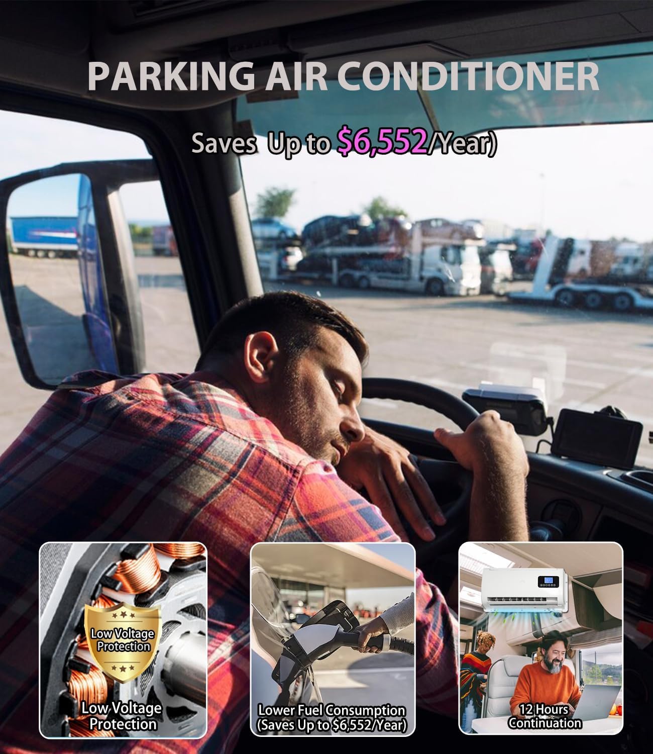 24V Split Truck Air Conditioner, 9000 BTU AC Unit for RV, Motorhome, Bus, Trailer, Tractor, Camper Van & Parking,Fast Cooling, Low Noise