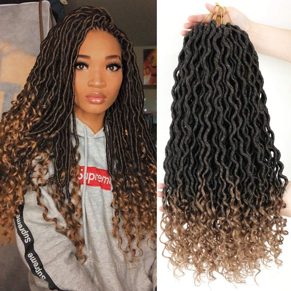 Lihui 6Pcs/Lot Goddess Locs Crochet Hair Faux Locs Crochet Hair Wavy Faux Locs with Curly Ends Synthetic Braiding Hair Extension (20",1b/27 Color)