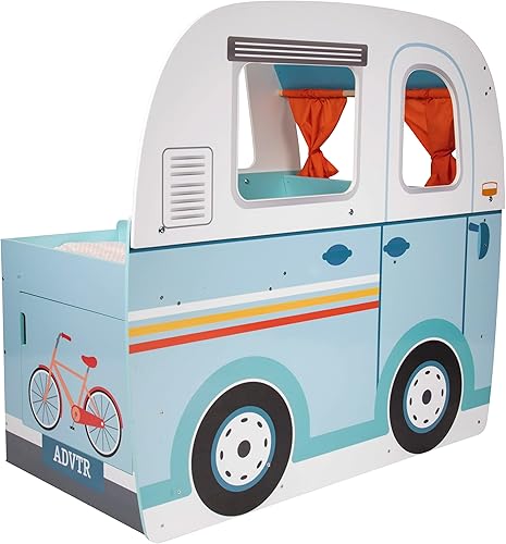 Miniatura 8 de Juego de juguete de madera con volante, cocina, estufa, horno, cama, almohada, ducha de simulación, cortinas, calcomanías personalizadas, interior