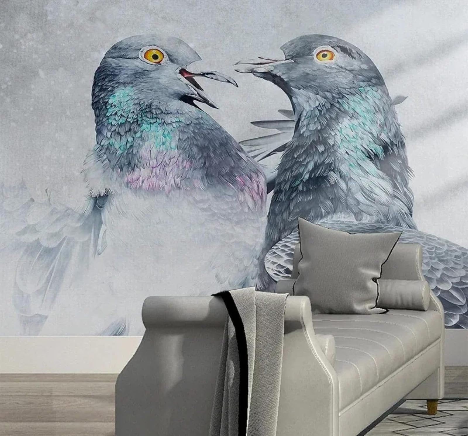 XLMING Retro Hand Drawn Pigeon Birds Images 3D Wallpaper Silky Texture Home Study Office Grey Dining Room Sofa Bedroom Living Room TV Backdrop-400cm×280cm