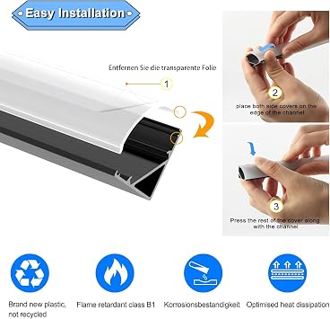 LED Profile Diffuser for Led Strip Light Trunking 6Pack 3.3FT/1M Black V-Shape Aluminum Channel with Milky White Cover, End Caps and Mounting Clips Easy Installation