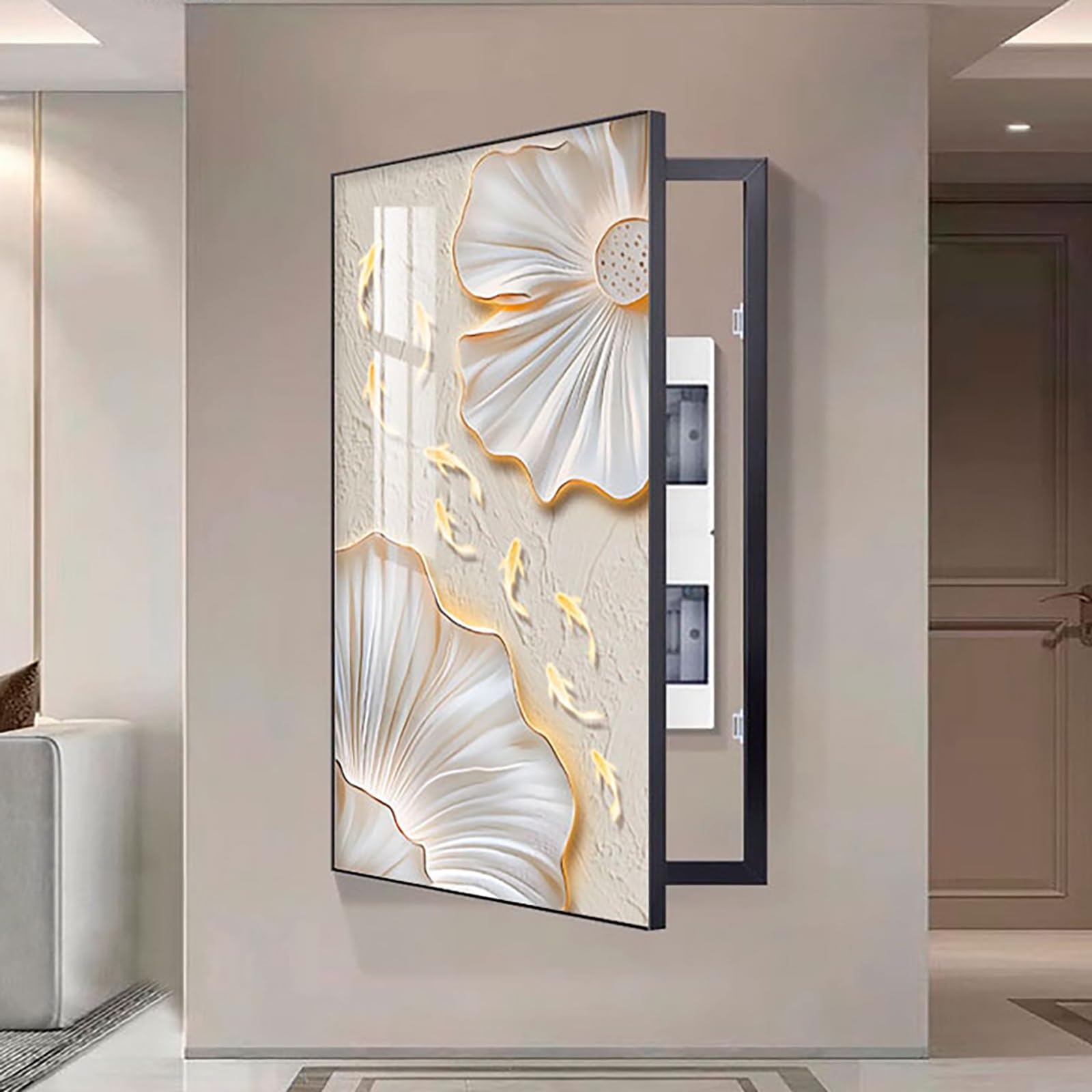 Copertura del Quadro Elettrico Decorativa Dipinti Decorativi Che Bloccano Le Pareti, Copri Quadro Elettrico Pannello Interruttore per Casa Hotel(Black-A,60 * 120cm/23.6 * 47in)