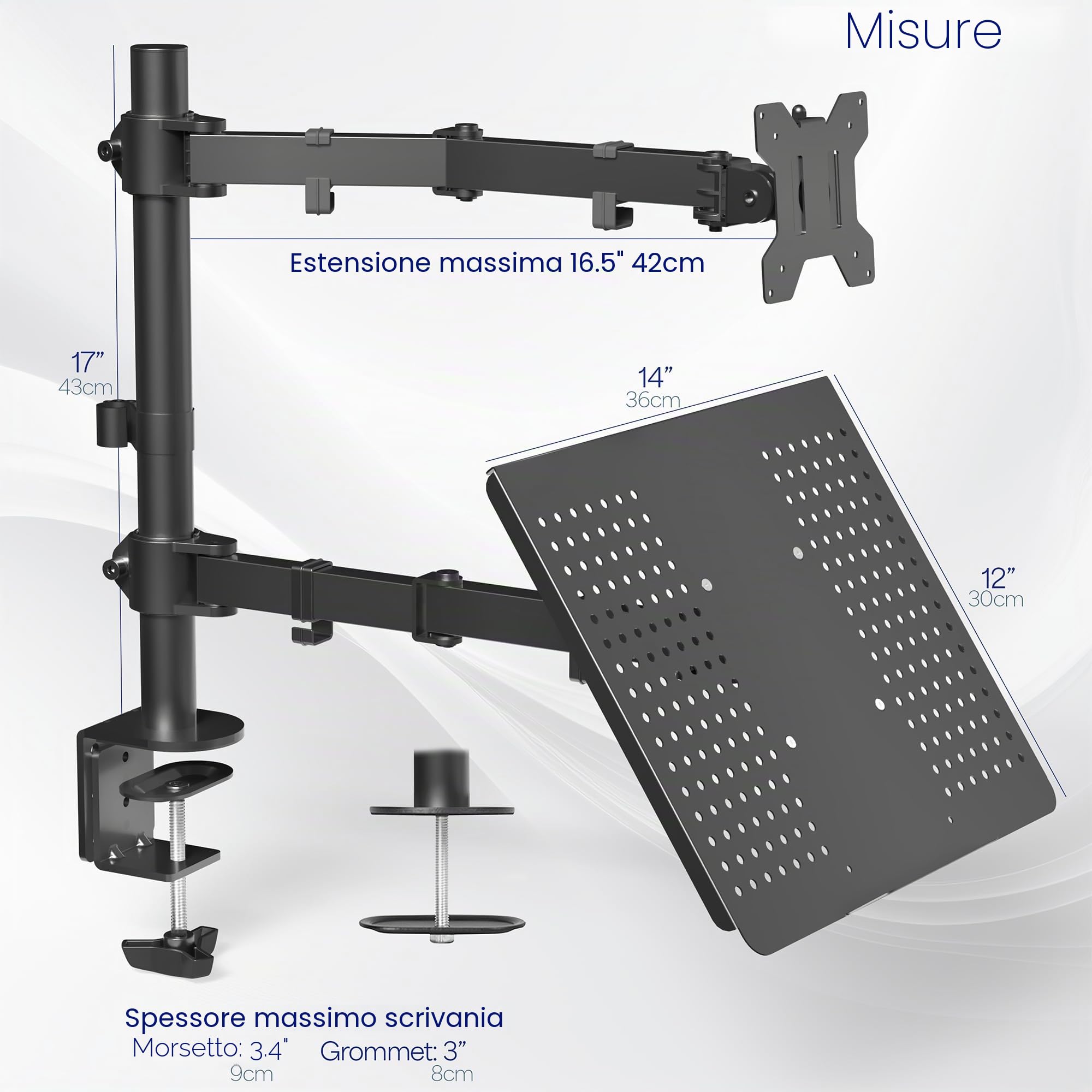 VIVO - Supporto da scrivania per monitor e laptop da 13" a 32", completamente regolabile, con opzione anello passacavo, adatto per laptop fino a 17" (STAND-V002C)