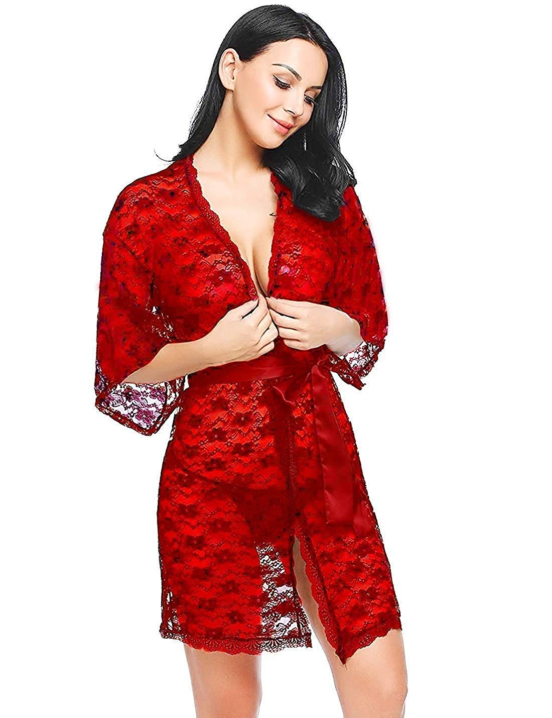 Women red Teddy Lace Babydoll/Gown/Dress with Panty red Color Free Size-image-46