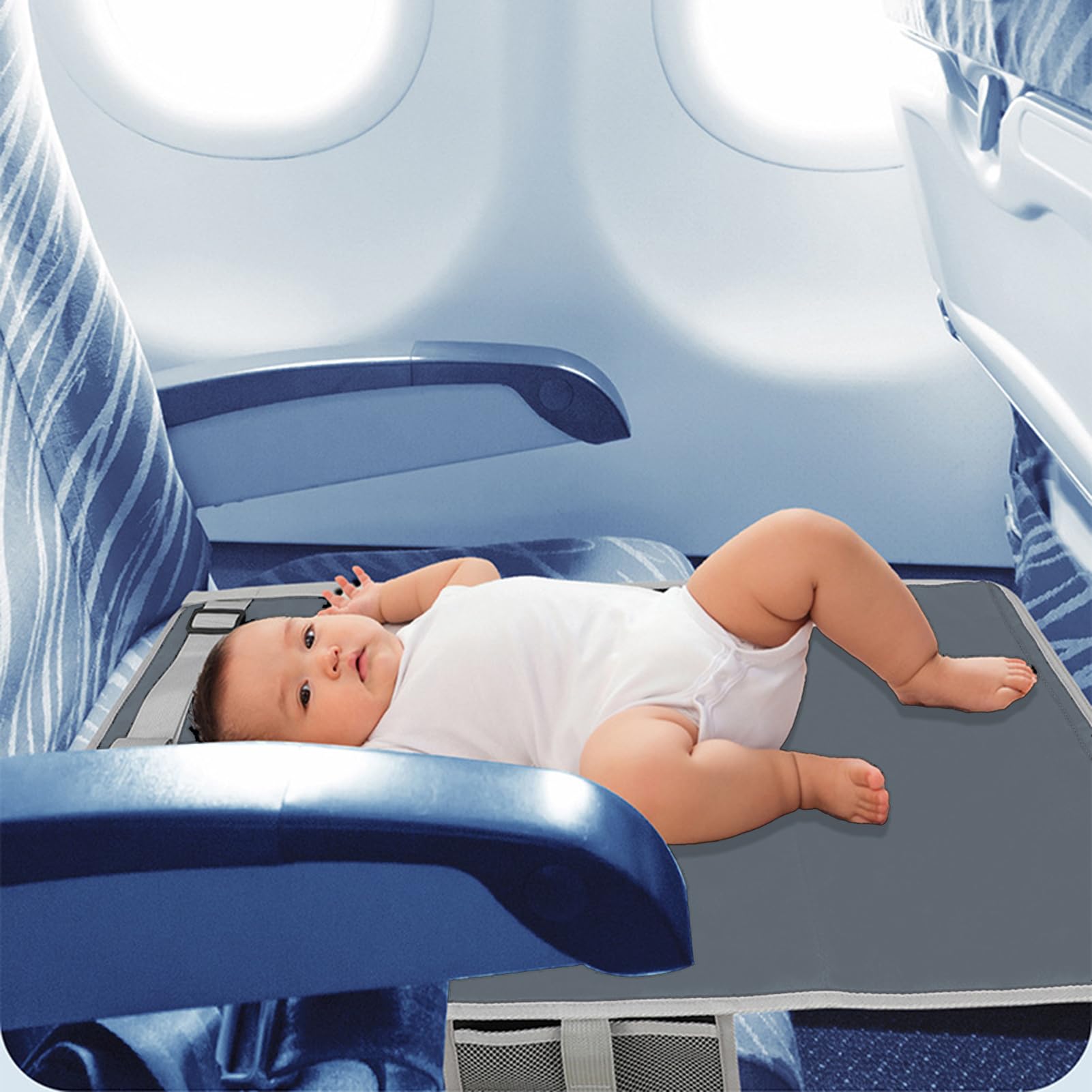 Travel Bed, Inflatable Plane Footrest, Lightweight Accessory, Adjustable Safety Hammock, Ideal for Children, Traveling, Playing, Sleeping, 29.92x17.52 inches