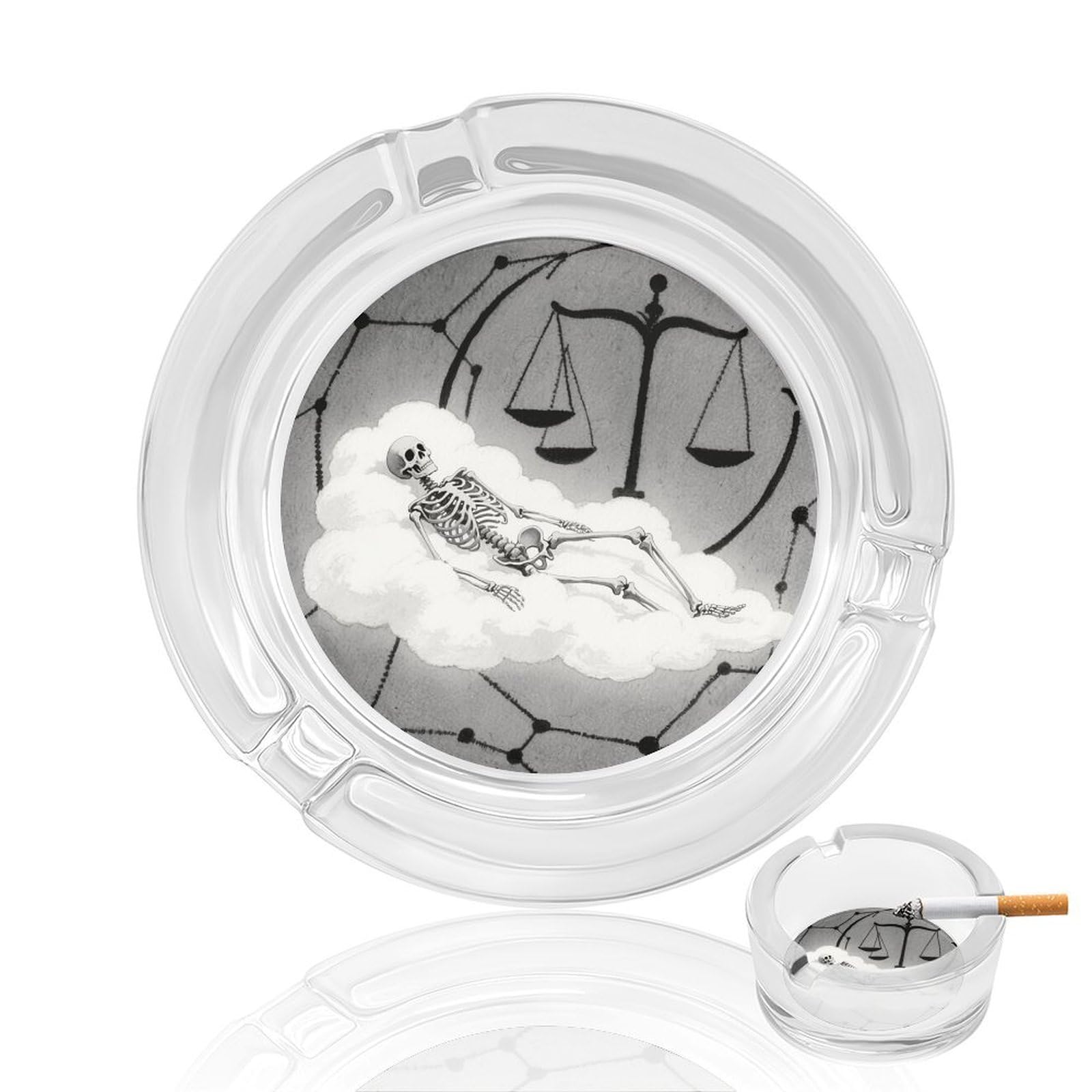 Black And White Romantic Constellation Skeleton Ashtray Cigar Cigarette Rest Glass Outdoor Cigar Ashtrays with 3 Grooves Travel Cigar Ashtrays Fancy Cute Cool Ash Tray for Smokers Tabletop