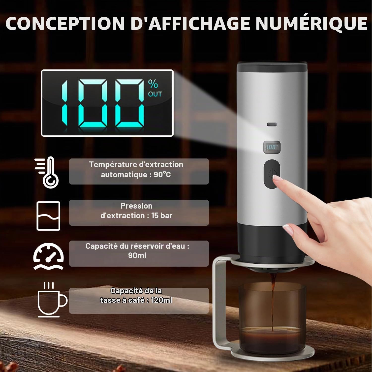 Machine à café portable 3 en 1 avec support, machine à expresso de voiture avec USB, compatible avec capsules et poudre de café, chauffage rapide en 3 minutes, pour les voyages, le camping et les