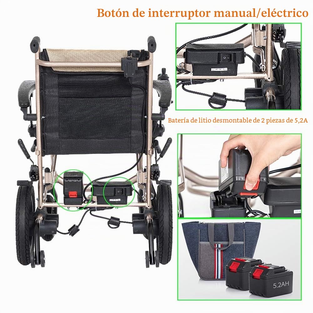 Silla 14Kg Ligera Lntelligent Plegable Llevar Sillas De Ruedas Eléctricas Para Adultos, Potencia Para Discapacitados Con Joystick, Silla De Ruedas Eléctrica De Doble Función Para Trabajo Pesado, Eléc