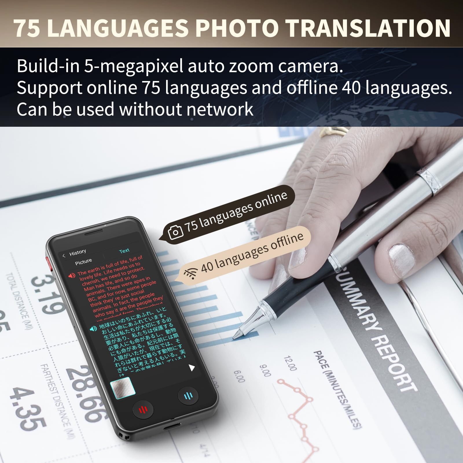 AI-Sprachübersetzer-Gerät, 2026 Upgraded Translator Kein WLAN erforderlich, Unterstützung ChatGPT, Voice Instant Zwei-Wege-150-Sprachübersetzer, Offline/Aufnahme/Fotoübersetzung für Geschäftsreisen