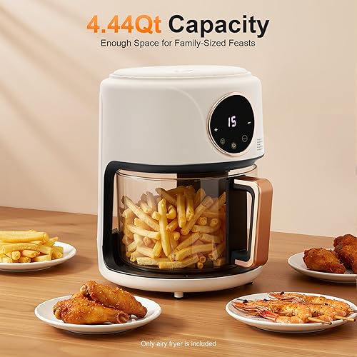Miniatura 5 de PERFERATE Freidora de aire de vidrio con capacidad de 4.44 cuartos de galón con cuenco visible transparente de 360, temperatura precisa (175F -