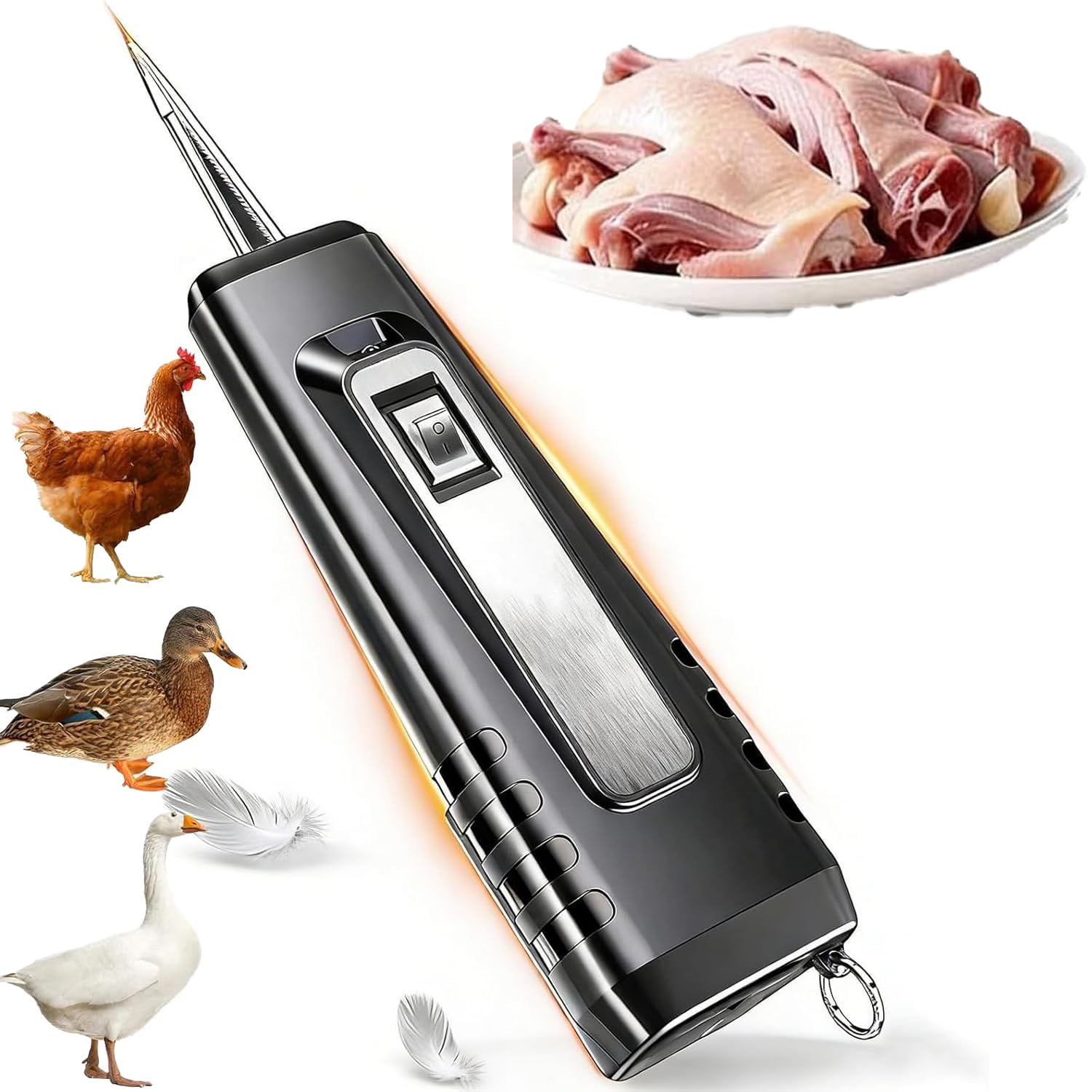 Máquina eléctrica para despelar aves de corral, herramienta de desplumado automático con interruptor impermeable y luz para pollo, ganso, pato, pavo y otras aves de corral