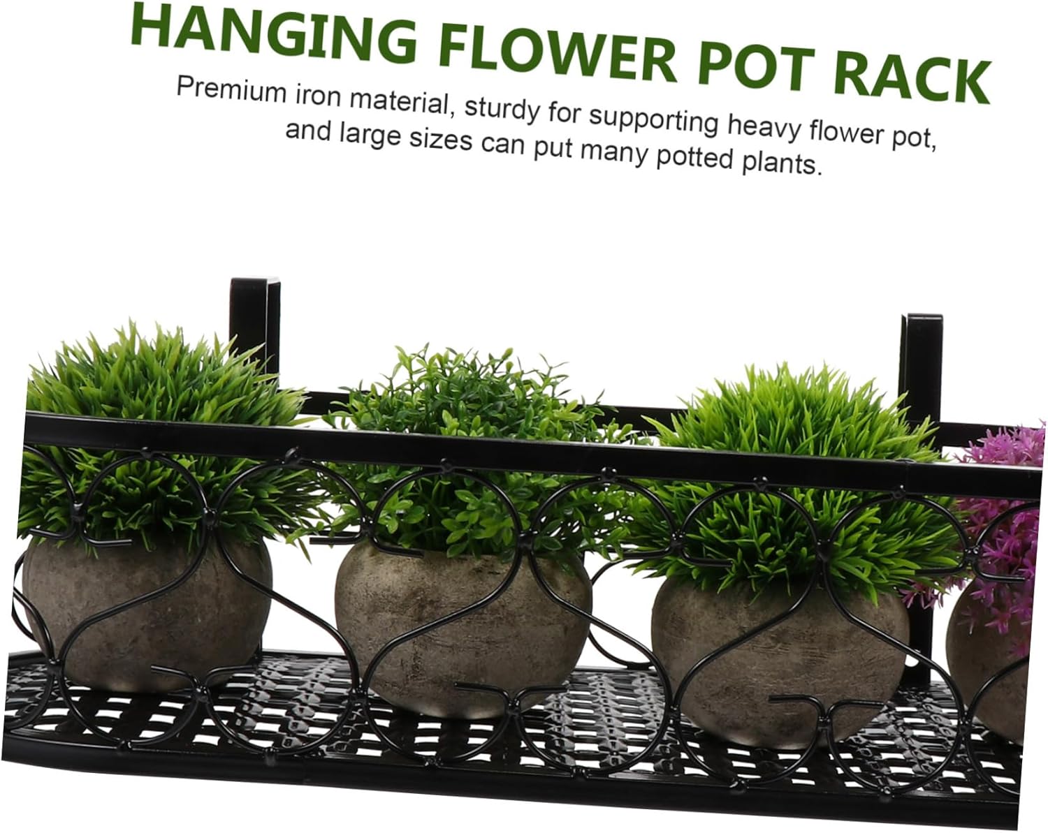 Hanging Flowerpot Rack for Balcony Railing Rustproof Iron Plant Stand Hooks Wall-Mounted Decorative Bonsai Holder for Outdoor Garden Pots