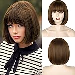 WERD Short Brown Bob Wig with Bangs,10 inch Brown Straight Bob Wig for Women Heat Resistant Fiber for Cospaly Velma