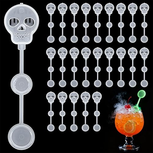 25 Pcs Dry Ice Stir Swizzle Sticks, Clear Skull-Shape Plastic