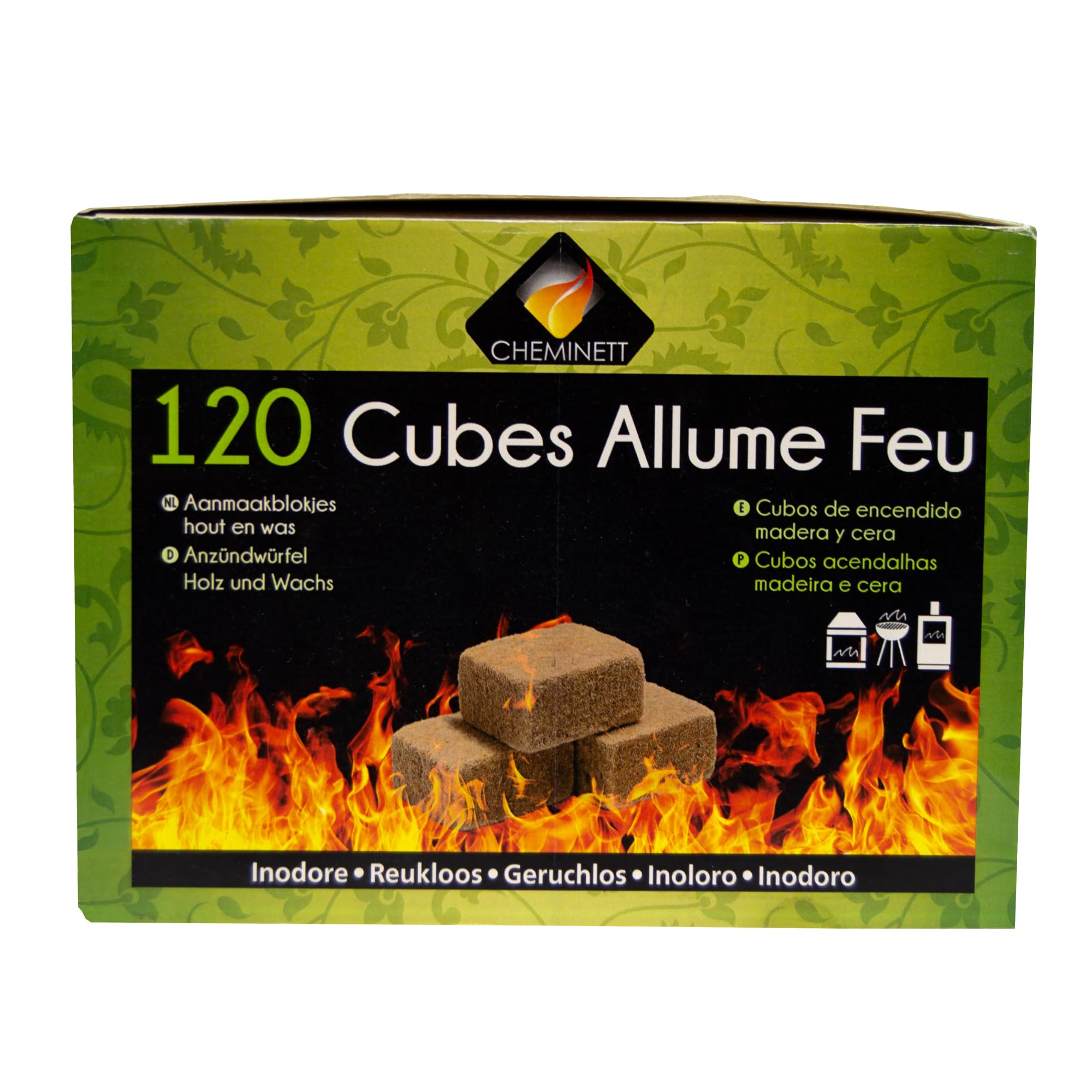 MAXIPACK CHEMINETT 15720-12 Cubes d'allumage écologiques - Boîte de 120 Cubes naturels pour Allumer Le feu de cheminées, poêles et/ou cheminées (Lot de 2)