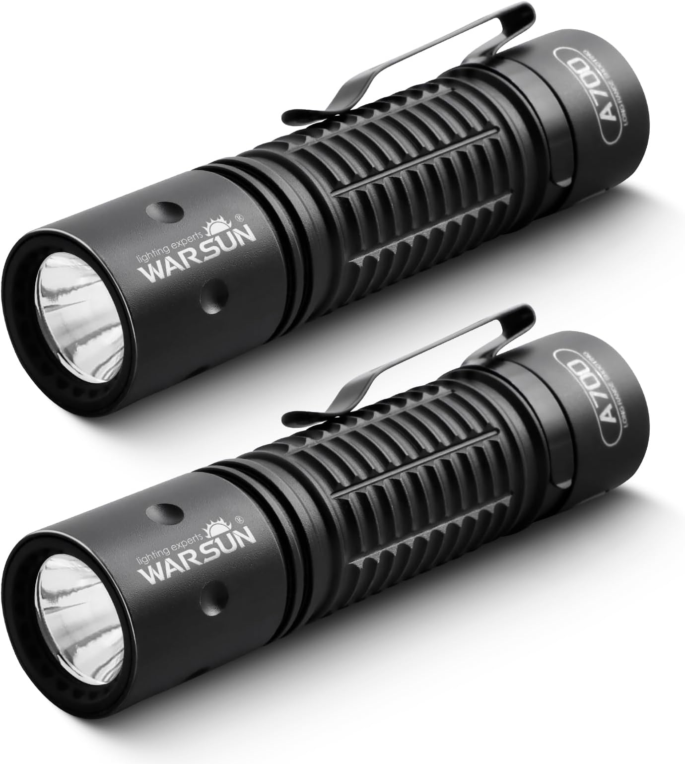 WARSUN A700 Tactical Flashlight 2 Pack, Rechargeable 700 Lumens LED Flashlight, Tail Switch Design, Aluminum Alloy Body, Water-Resistant Compact Work Flashlight for Maintenance and Emergency Use