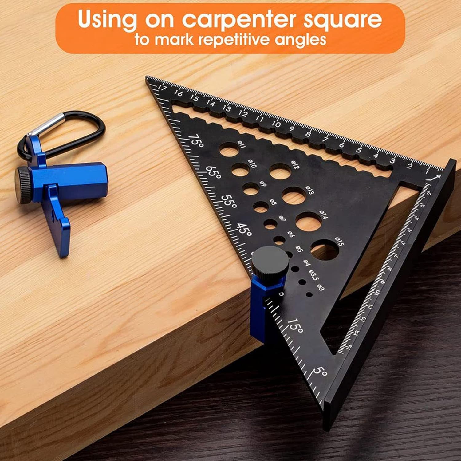 Stair Gauge, Aluminum Alloy Hex Flat Gauge with Thumb Screw, For Framing Square and Rafter (Blue)