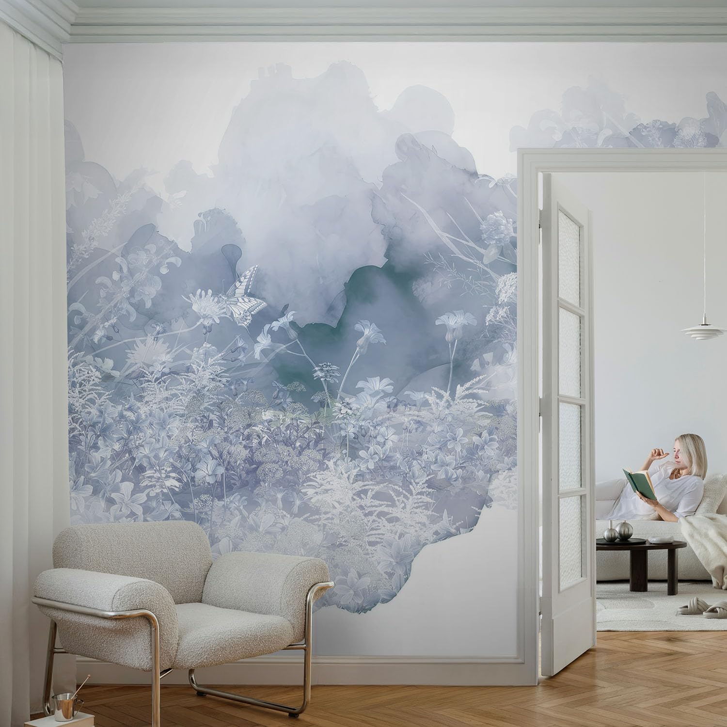 Revêtement mural intissé pour le salon 416x254 cm prairie fleurie