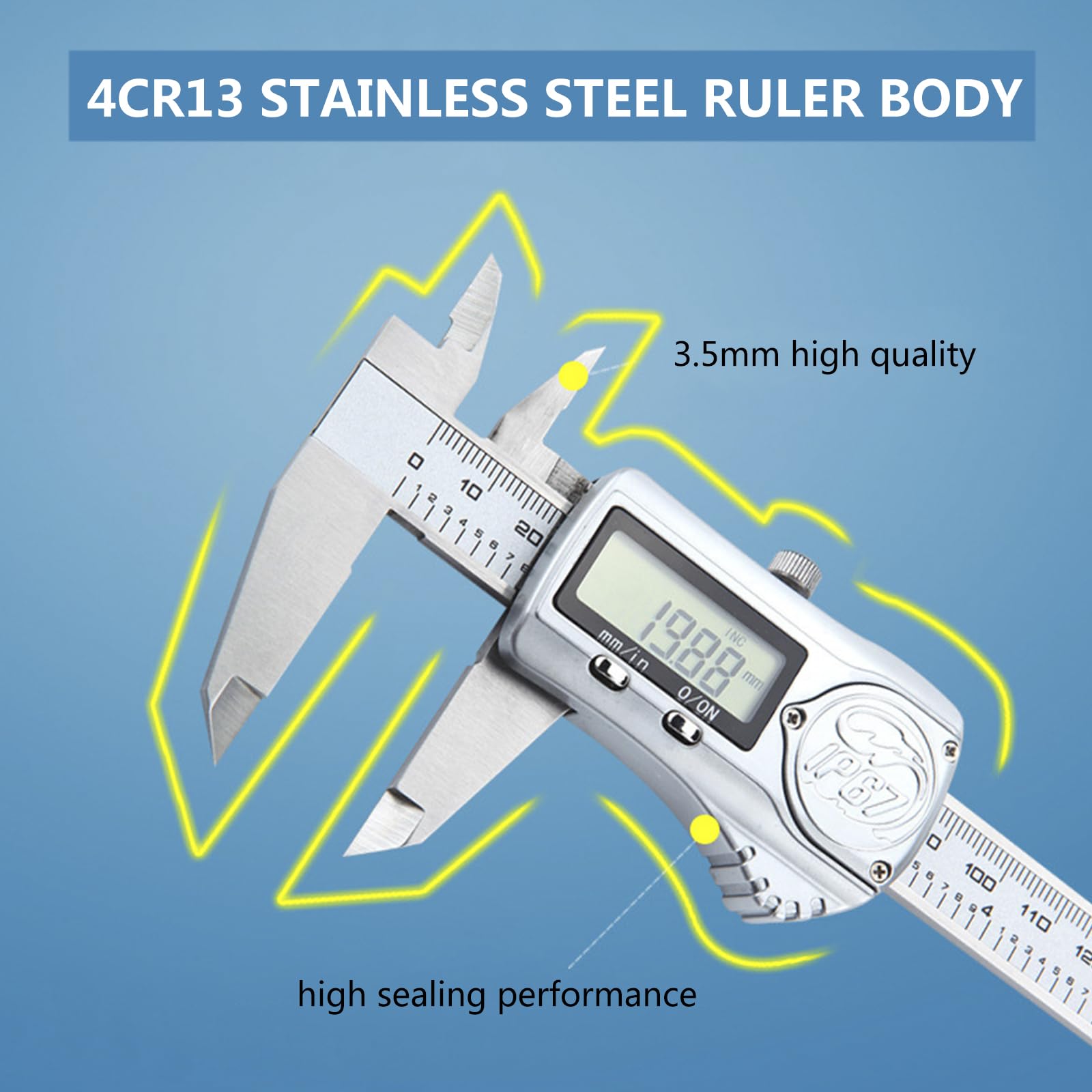 Pie de Rey Digital IP67 Impermeable con Pantalla LCD,Calibre Digital Electrónica de Acero Inoxidable,Profesional Electrónico Vernier Caliper para Impresión 3D/Joyeros/Carpinteros,150mm/6"