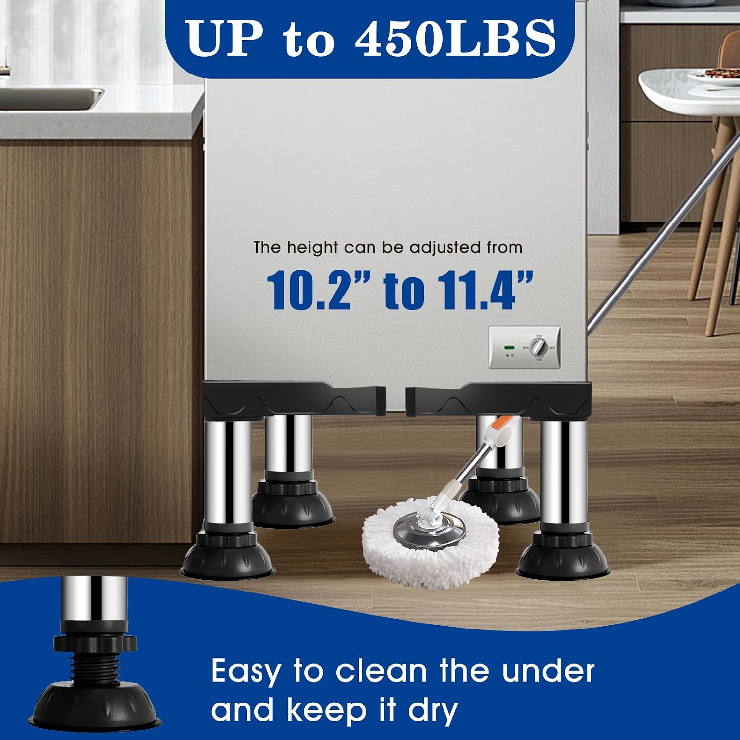 Black Mini Fridge Stand Adjustable Washer and Dryer Pedestals Stand with 4 Strong Feet Heavy Duty Laundry Pedestal for 16-24 Inch Appliance 450 Pounds Stand (10.2" to 11.4" Height)
