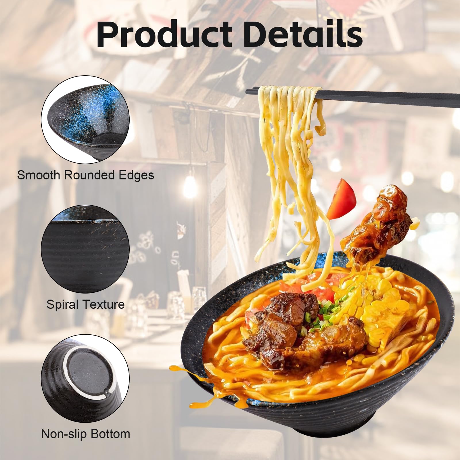 Lot De 2 Bols Ramen Céramique Japonais 600 Ml Avec Cuillères, Baguettes Et Supports - Grand Bol Soupe Nouilles Pho Salade, Vaisselle Asiatique