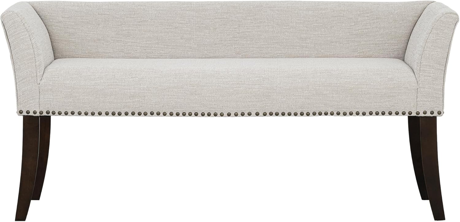 Madison Park Welburn Upholstered Accent Bench with Nailhead Trim, Padded Seat & Back - White Cream End of Bed Entryway Bench 49.5"W
