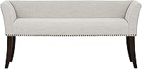 Madison Park Welburn Upholstered Accent Bench with Nailhead Trim, Padded Seat & Back - White Cream End of Bed Entryway Bench 49.5"W