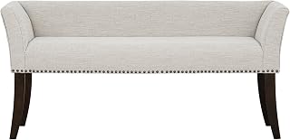 Madison Park Welburn Upholstered Accent Bench with Nailhead Trim, Padded Seat & Back - White Cream End of Bed Entryway Bench 49.5"W