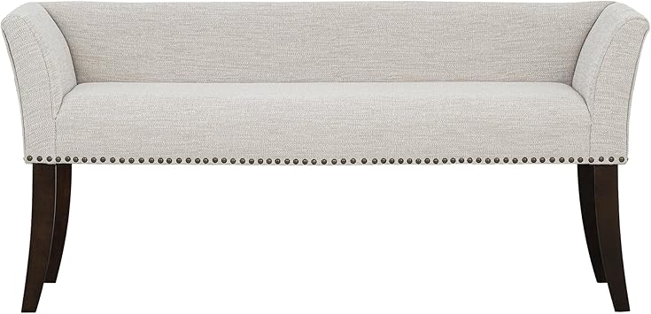 Madison Park Accent Bench for Living Room, Upholstered with Nailhead Trim, Padded Seat Entryway Bench Small, End of Bed Bench with Back, 49.5" W x 19.25" D x 23" H, White Cream