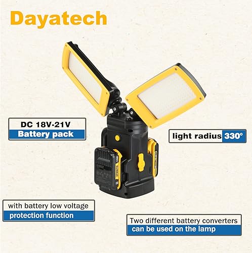 Miniatura 3 de DAYATECH Luz de trabajo LED con cable e inalámbrica de 12000LM 85W con trípode, luz de sitio de trabajo ajustable de doble cabeza, compatible con