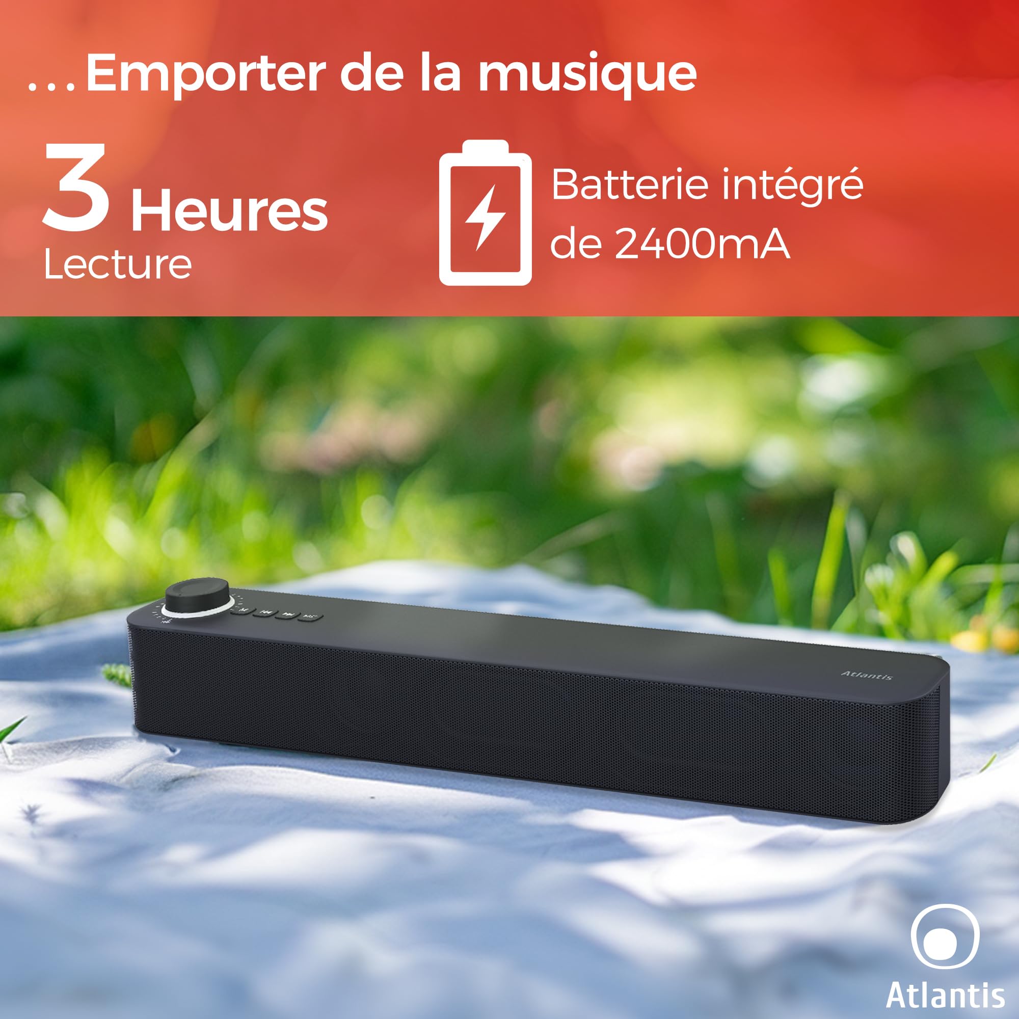 ATLANTIS Soundbar PC 20 W Bluetooth 5.3 Radio FM Noir 420 x 60 x 74 mm