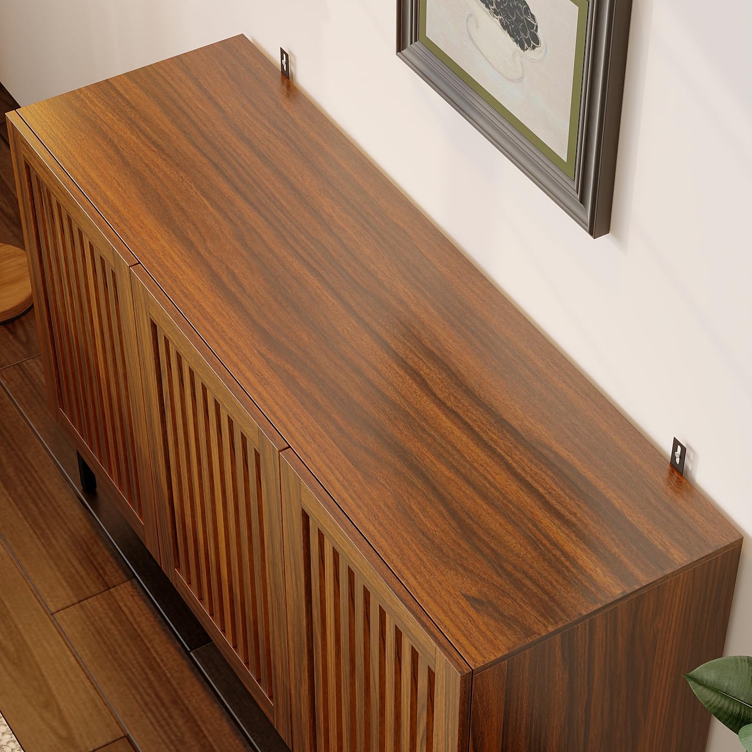 Credenza da buffet in legno di noce, con 3 ante a doghe e ripiani adiubili, moderna in legno, per soggiorno e sala da pranzo, 39 x 120 x 80 cm