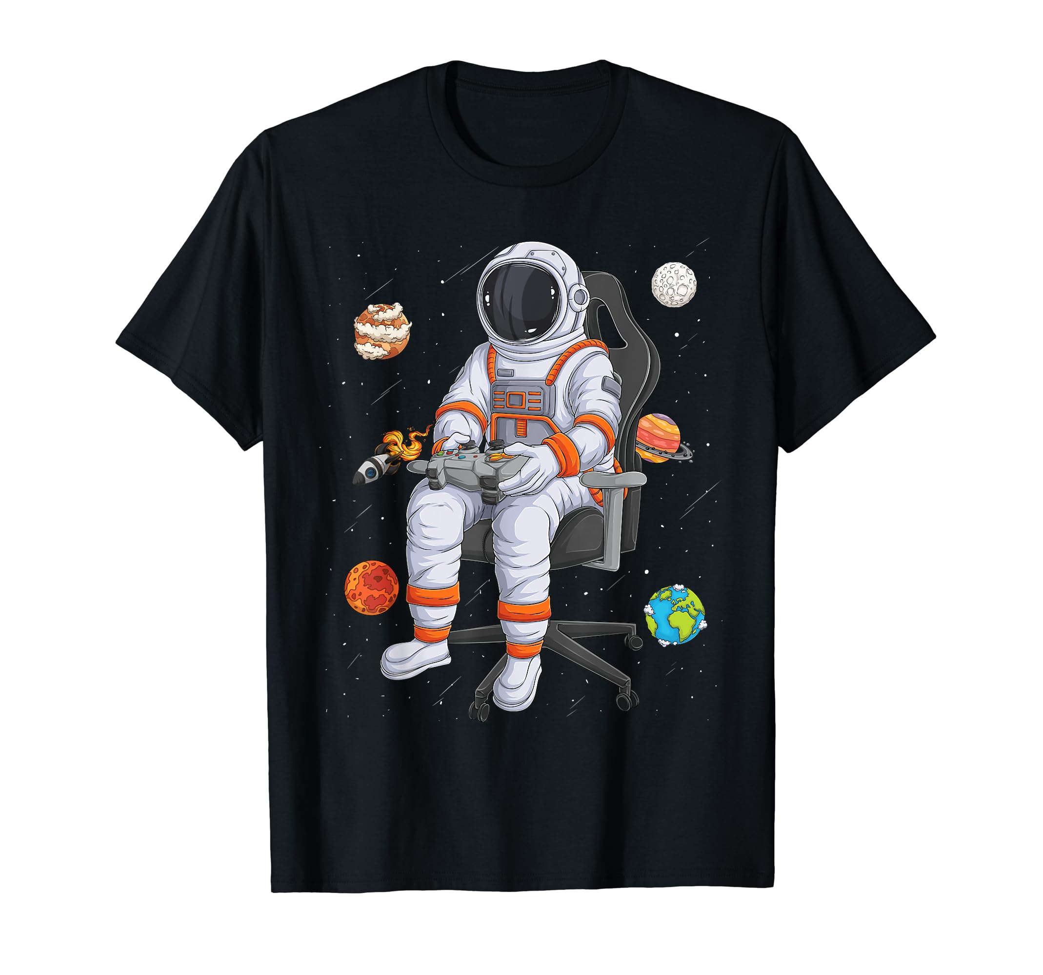space shirts for men women kids Astronaut GamerAstronaut Gamer Outer Space Men kids Gaming System Planets T-ShirtOEKO-TEX STANDARD 100