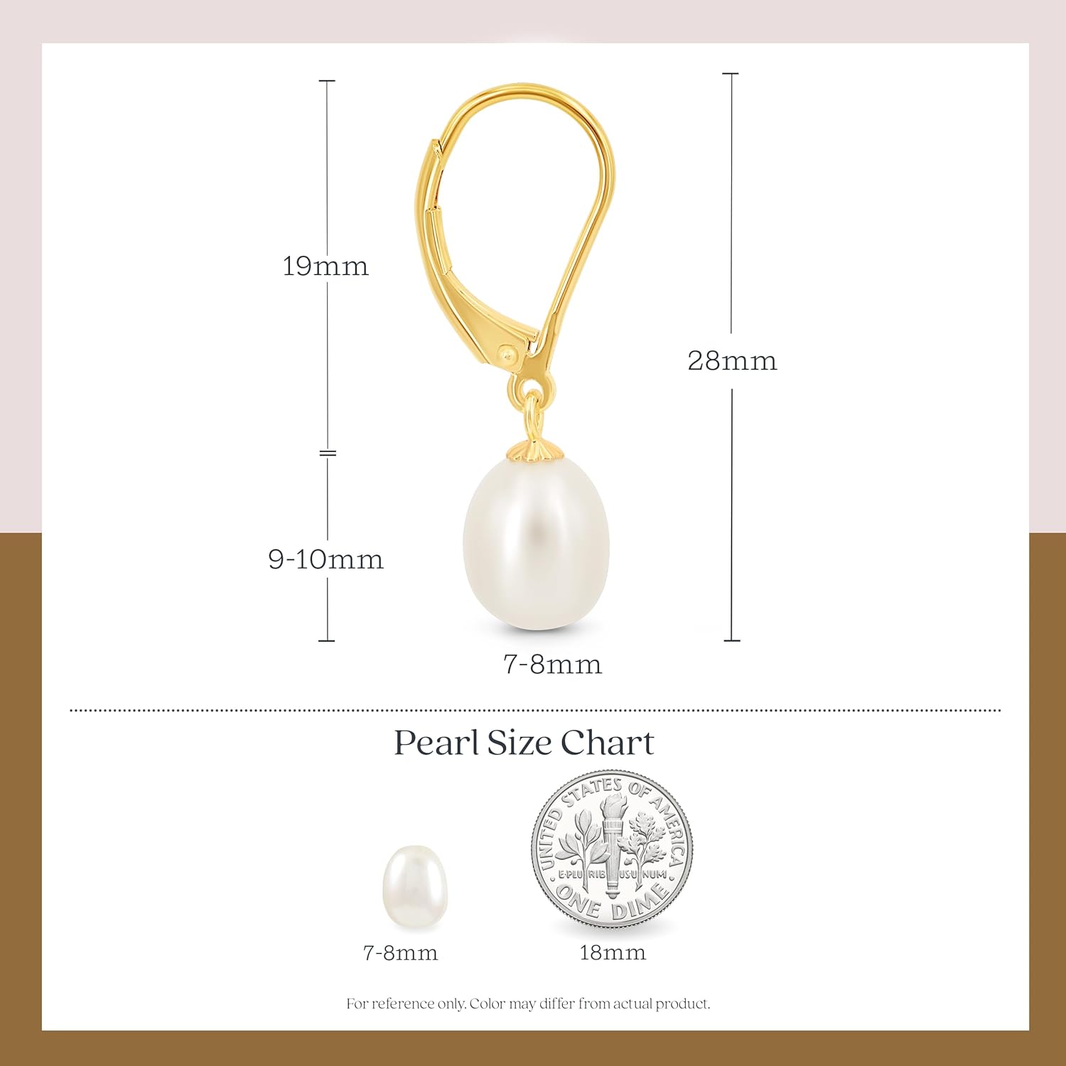 KEZEF Freshwater Cultured Pearl Drop Earrings, 14k White Gold Plated Sterling Silver, 7-8mm Dangle Earrings, Leverback, Hypoallergenic for Women, White Pearl Earrings - Image 3