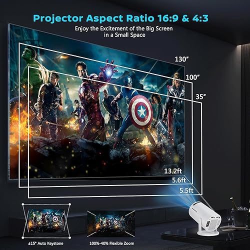 Miniatura 5 de Mini proyector con WiFi 6 y Bluetooth 5.3, proyector portátil inteligente 4K compatible con 200ANSI, Keystone automático, rotación de 180°