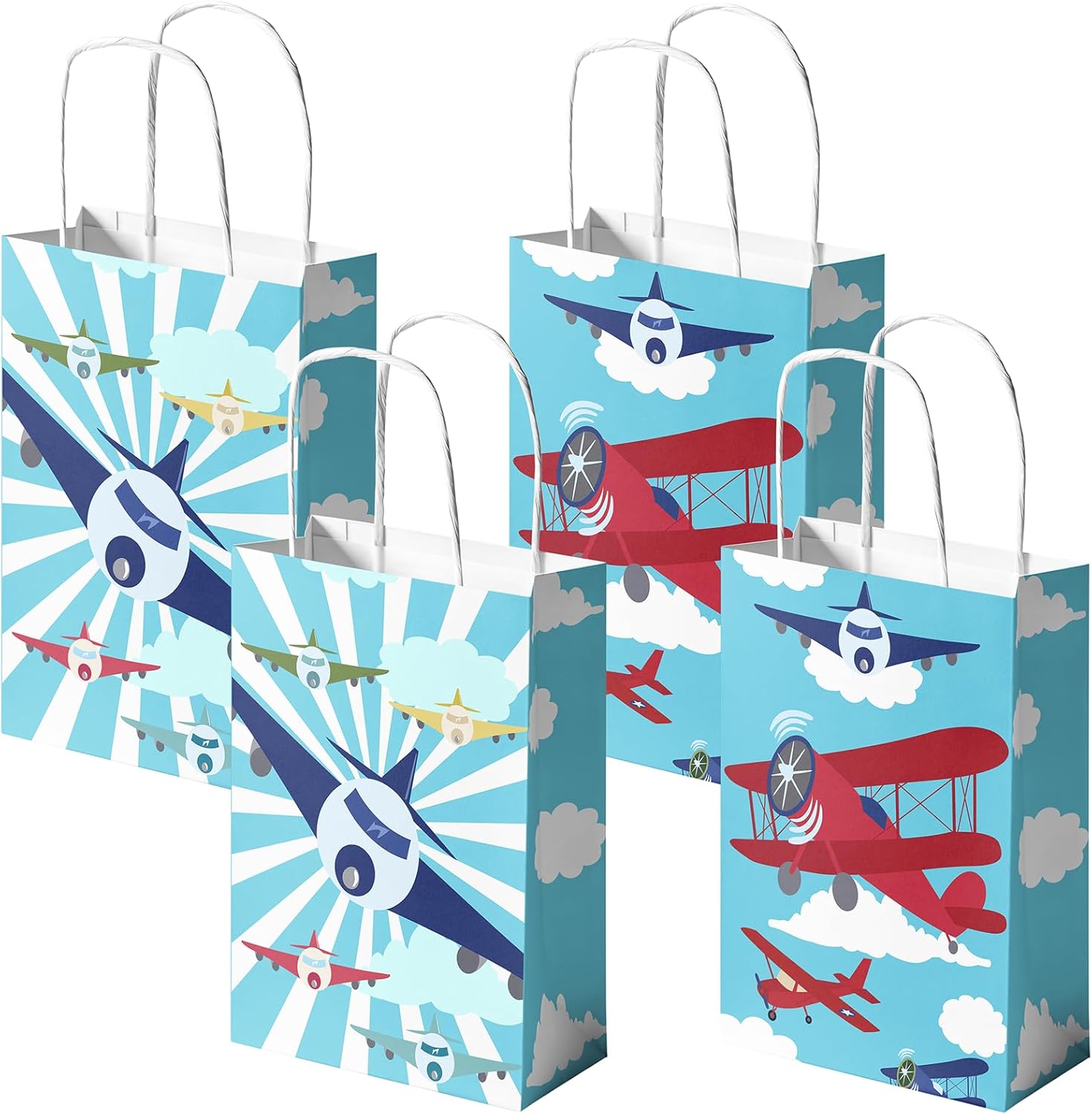 SamPartyShop 24 Pack Airplane Party Favor Bags for Kids – Pilot Goodie Bags with Handles, Airplane Birthday Decorations, Aviation Party Supplies for Boys Party