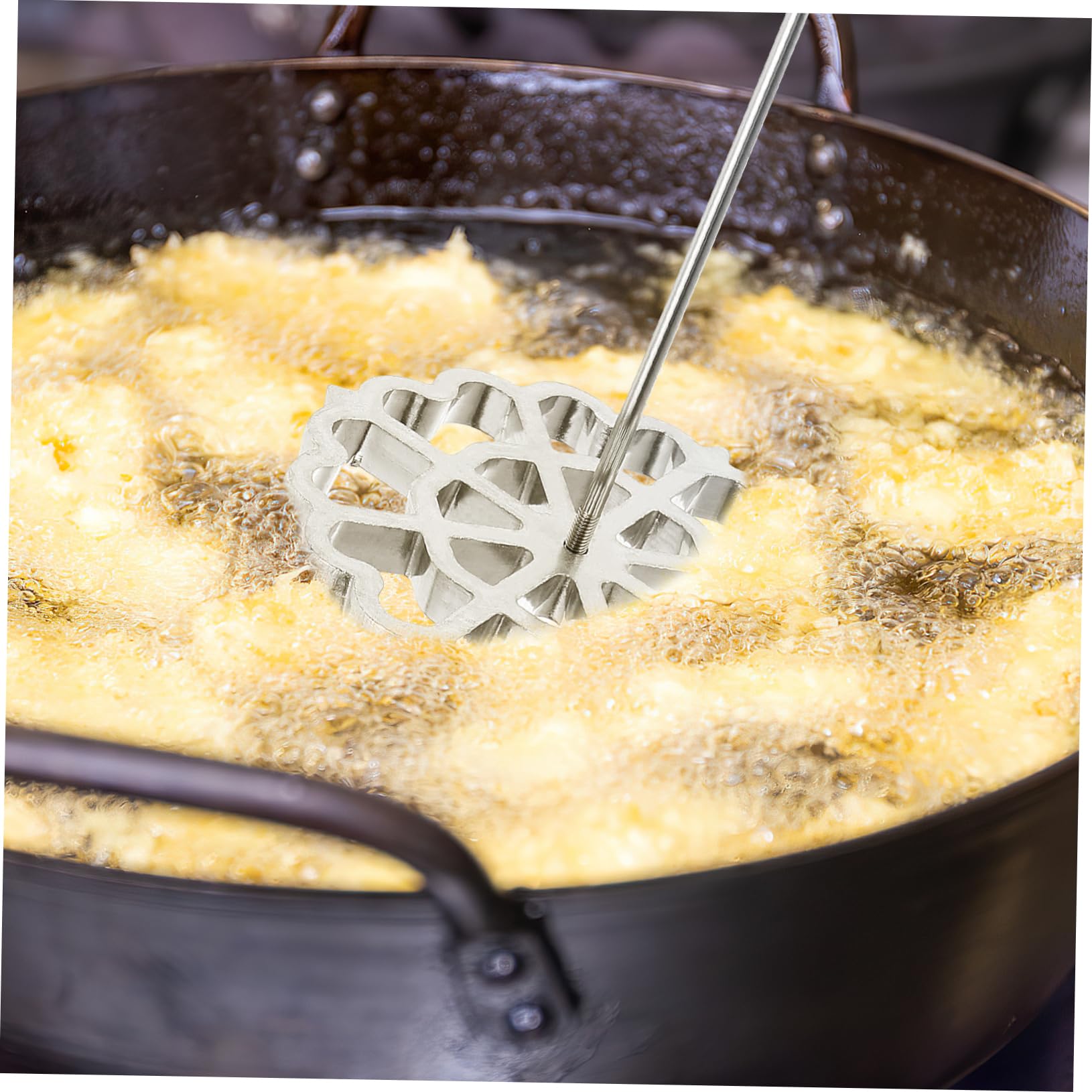Mestolo da Cucina per Friggere Manico in Legno Leggero e Portatile, Utensile in Lega di Alluminio Argento per Ristoranti e Preparazione di Cibi Fritti