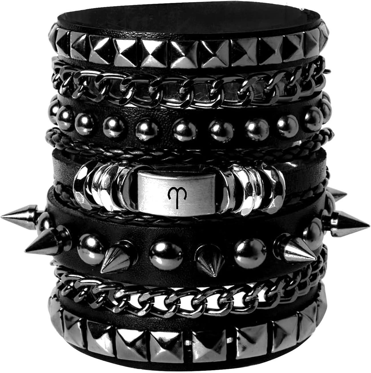 Eigso Leather Punk Rock Cuff Bracelets for Men Women Retro Vintage Chain 80s Wristband Set for Man Woman