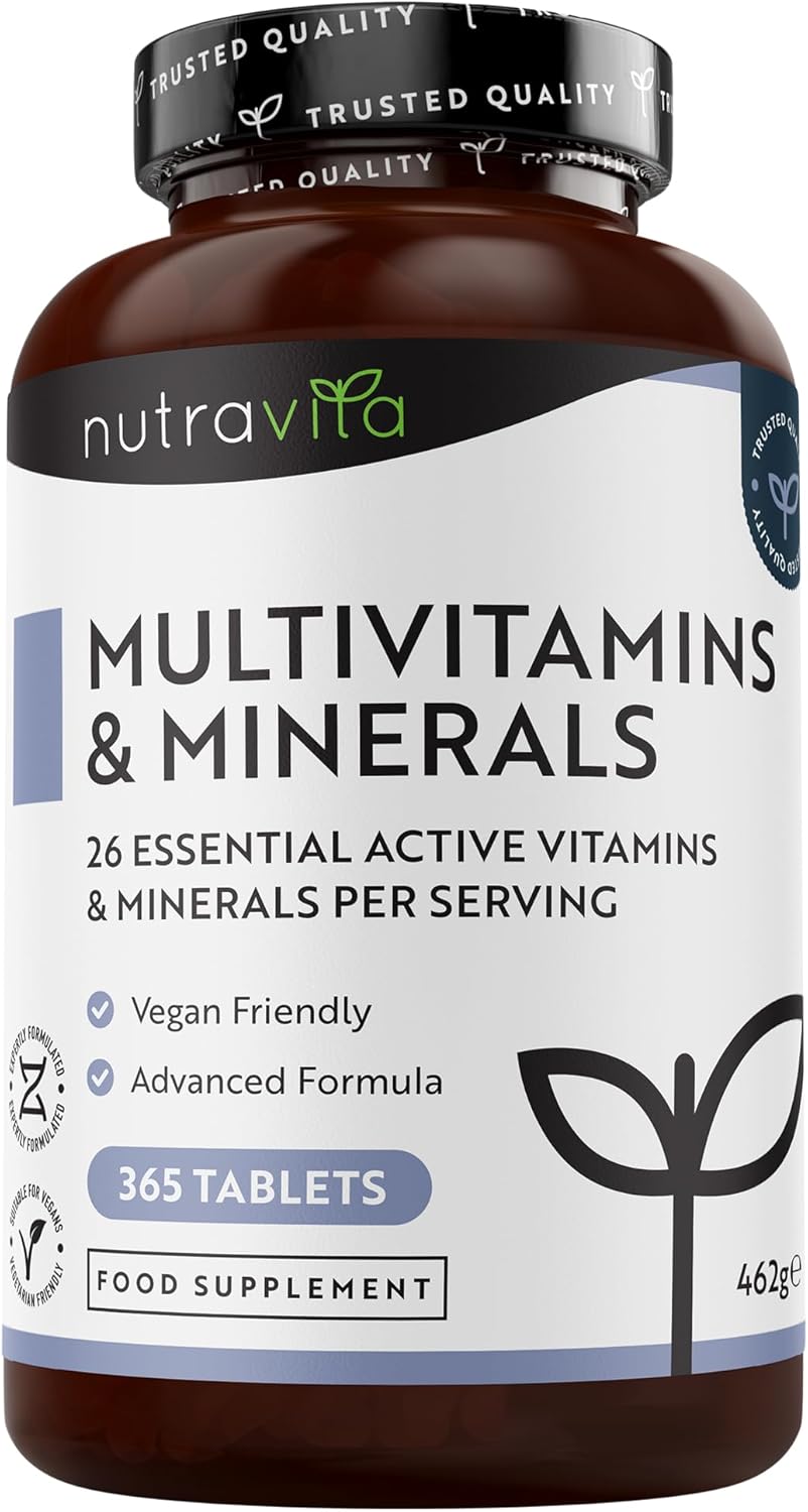 Nutravita Multivitamins & Minerals – 365 Vegan Multivitamin Tablets – 1 Year Supply – Multivitamin Tablets for Men and Women with 26 Essential Active Vitamins & Minerals – Made in The UK