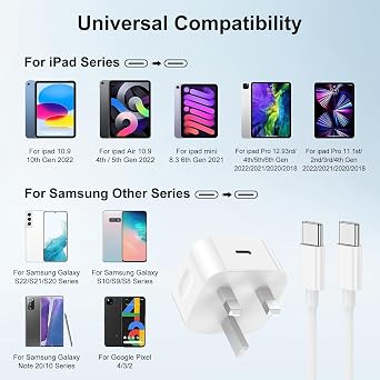 iPhone 15 16 17 Charger Cable and Plug, 20W Apple USB C Plug and Type C to C Cable for iPhone 17/17 Pro/16 Pro/16 Pro Max/15 Pro Max/15 Plus/iPad Pro iPad Air Mini 6th, Samsung