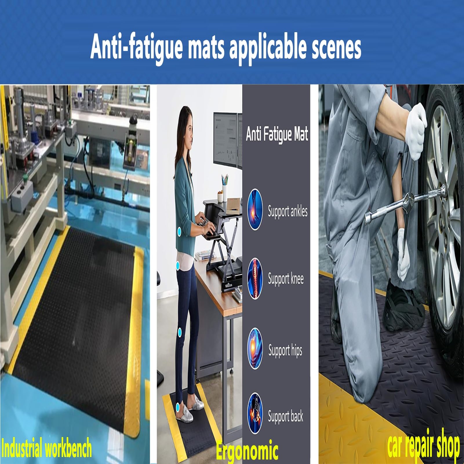 Alfombrilla de seguridad ergonómica antifatiga para estar de pie de 0.8 pulgadas de grosor, alfombra de cocina industrial, soporte para dolor de piernas y espalda, gris (90 x 60 cm)