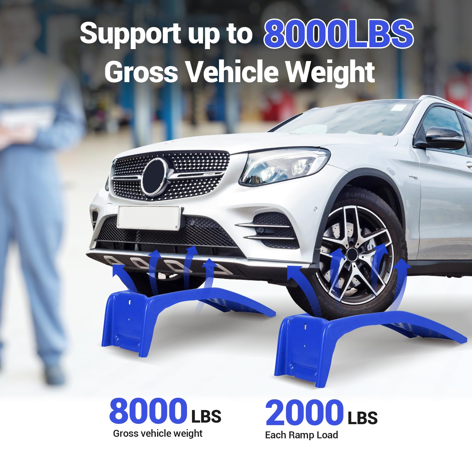 Heavy Duty Car Ramp, 8000 Lbs Auto Ramps, Solid Steel Truck Ramp, Car Ramp Set-Lifts Vehicles Up to 8 Inch, Ideal for Oil Change, Car Repair, Easy Home Garage Maintenance, 2 Pack