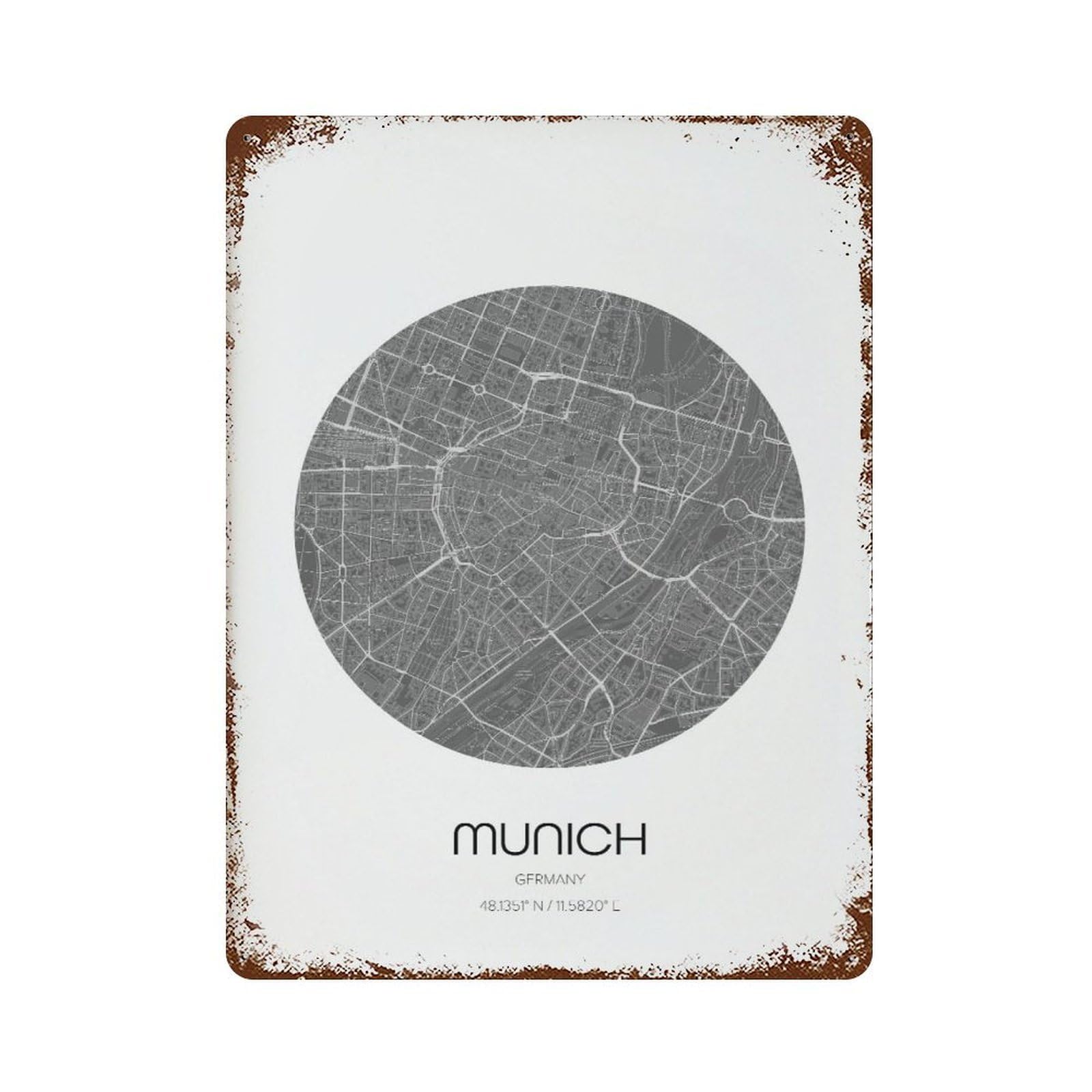 xiaoxiaoshen Munich City Map Modern Wall Decor Art Metal Tin Poster Modern Home Decor Art Home Bar Shop Decorations Vintage Sign 40x30cm