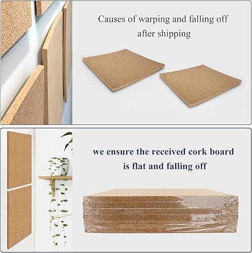 Miniatura 5 de NACHLYNN Tablero de corcho, paquete de 6 tableros de corcho autoadhesivos de 12 x 12 pulgadas para pared con 100 pasadores de empuje sin marco,