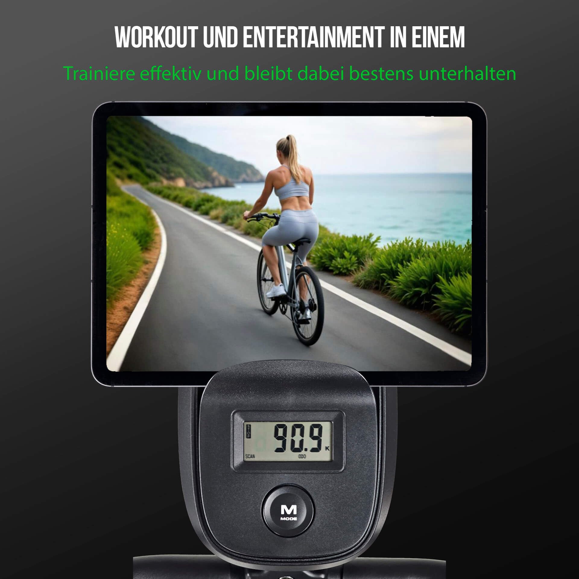 Christopeit Heimtrainer „Activ“ – leises Fitnessbike mit Magnetbremse, 14 Widerstandsstufen, LCD-Display, Pulsmessung & Tablet-Halterung
